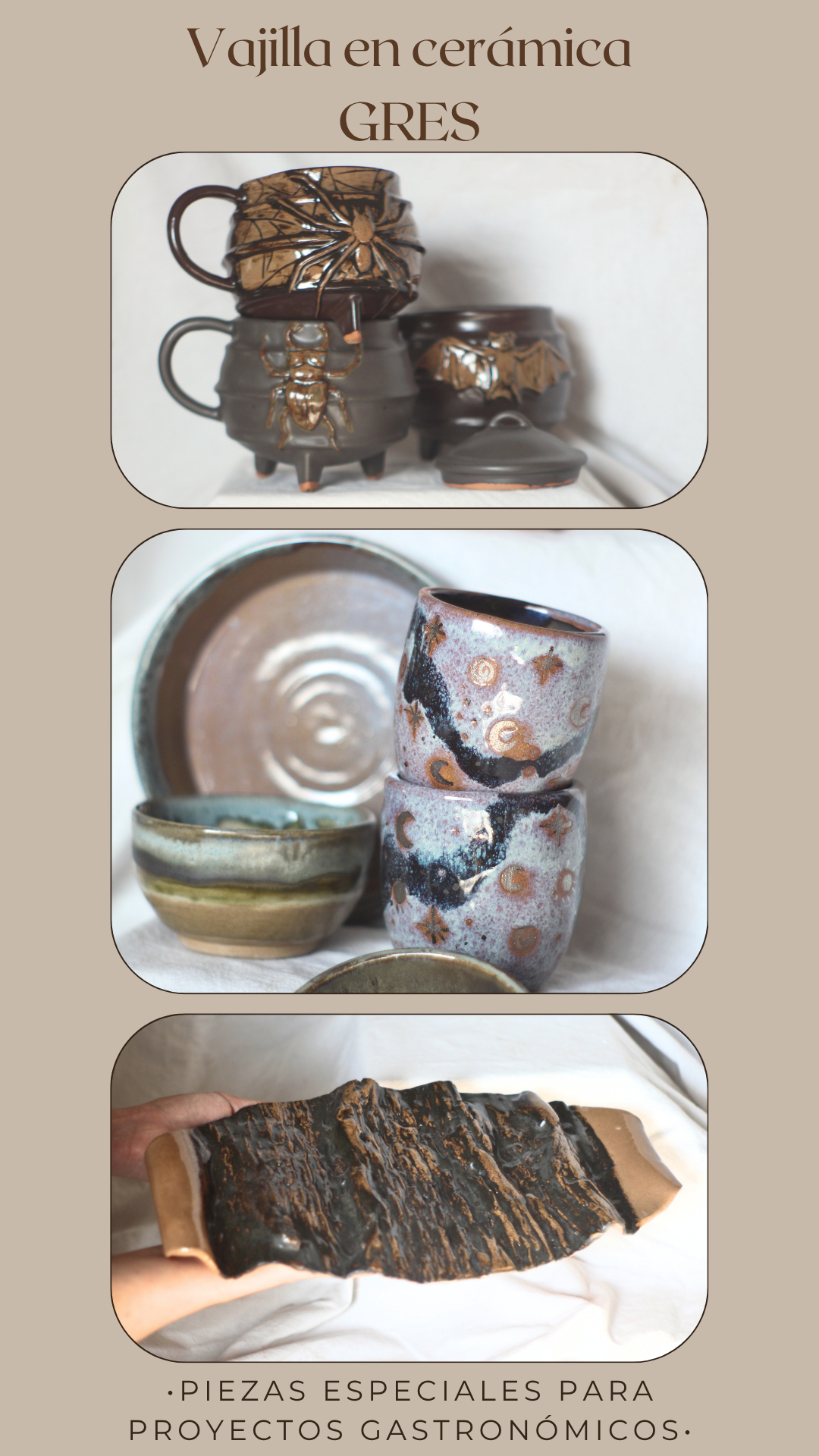 Vajilla gres para gastronomia y cafe de especialidad, tazas de ceramica gres, bowls, platos, cuencos y bandejas de ceramica